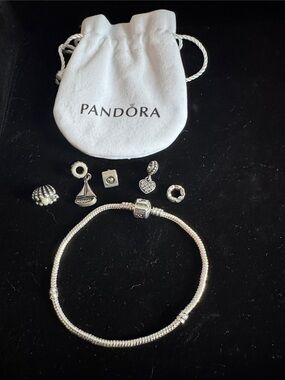 Pandora Silver Charm Bracelet with Assorted Silver Charms bundle